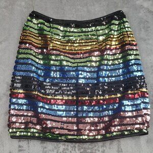 Sequin Mini Skirt Size S Lined Glam Rave Black Multi Party Disco Dance Club Fun